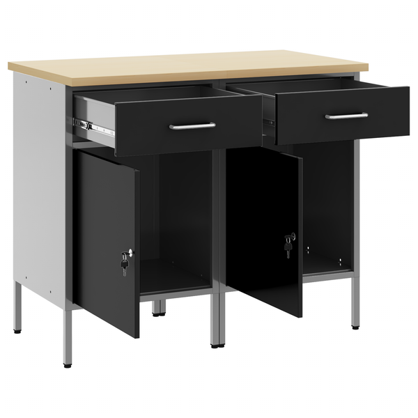 Werkbank mit Schubladen, 2er-Set, Schwarz/Grau, 100 cm