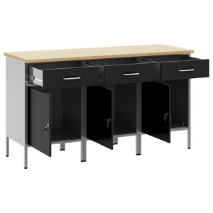 Werkbank Schwarz/Grau mit 3 Schubladen 150 cm