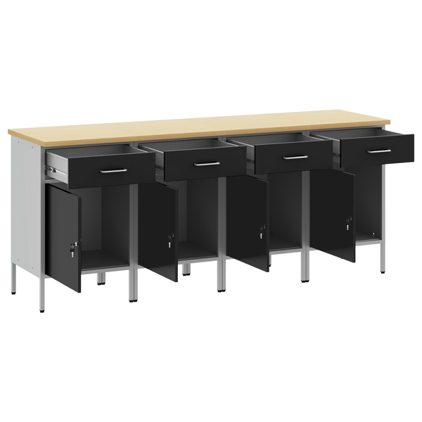 Werkbank mit Schubladen, Schwarz/Grau, 200 cm