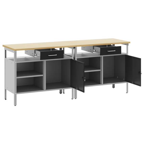 Werkbank Set mit Regal, Schwarz/Grau