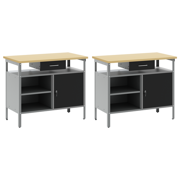Werkbank Set mit Regal, Schwarz/Grau