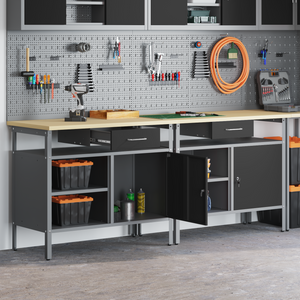 Werkbank Set mit Regal, Schwarz/Grau