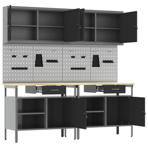 Werkbank Set 8-teilig Stahl Schwarz/Grau