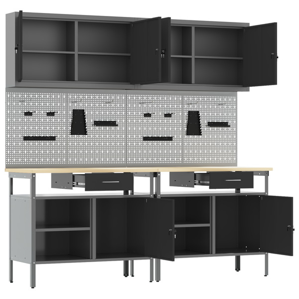 Werkbank Set 8-teilig Stahl Schwarz/Grau