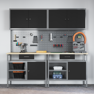 Werkbank Set 8-teilig Stahl Schwarz/Grau