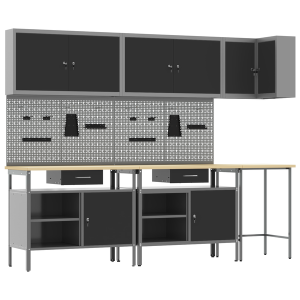 Werkbank Set mit Schubladen, 10-teilig, Schwarz/Grau