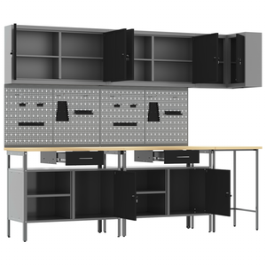 Werkbank Set mit Schubladen, 10-teilig, Schwarz/Grau