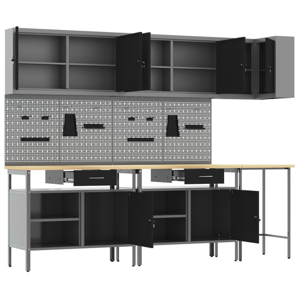 Werkbank Set mit Schubladen, 10-teilig, Schwarz/Grau