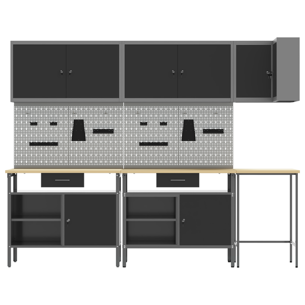 Werkbank Set mit Schubladen, 10-teilig, Schwarz/Grau