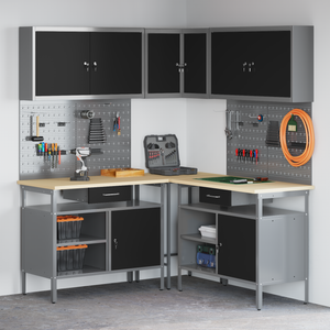 Werkbank Set mit Schubladen, 10-teilig, Schwarz/Grau