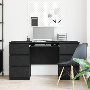 Schreibtisch Schwarz Eichenoptik mit Schublade 140 cm