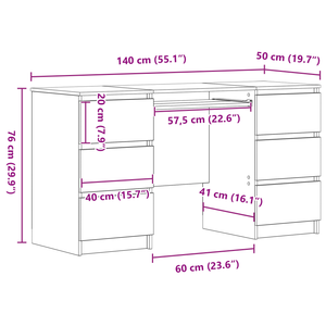 Schreibtisch Schwarz Eichenoptik mit Schublade 140 cm