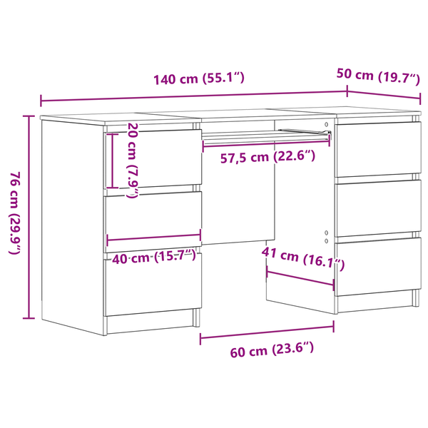 Schreibtisch Schwarz Eichenoptik mit Schublade 140 cm