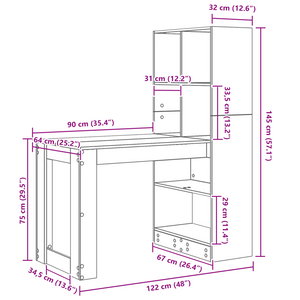 Schreibtisch mit Regal, Weiß, 122 cm