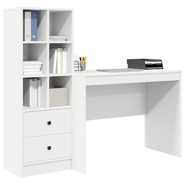 Schreibtisch mit Schubladen, 2er Set, Weiß