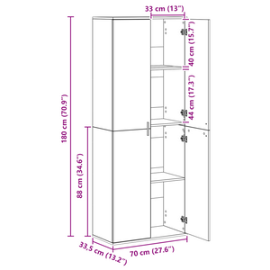 vidaXL Highboard noir aspect chêne 70 x 33,5 x 180 cm Aggloméré