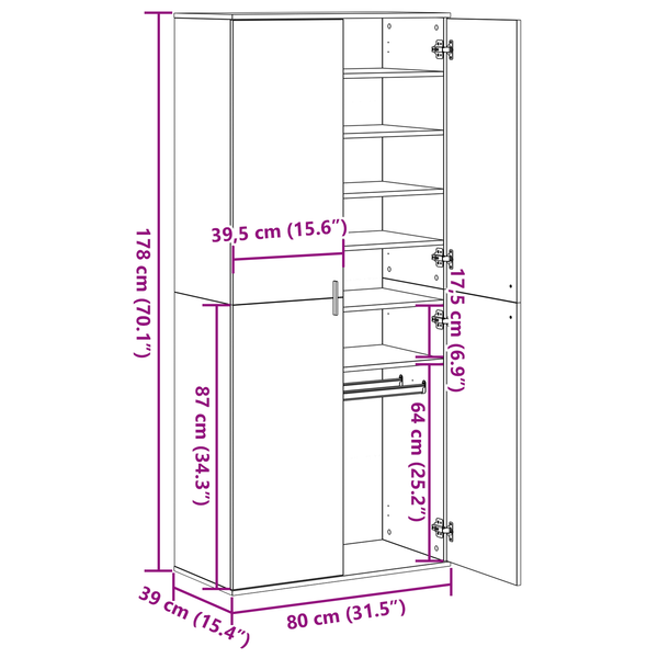 Hochschrank Altholz mit Regal 80x39x178cm
