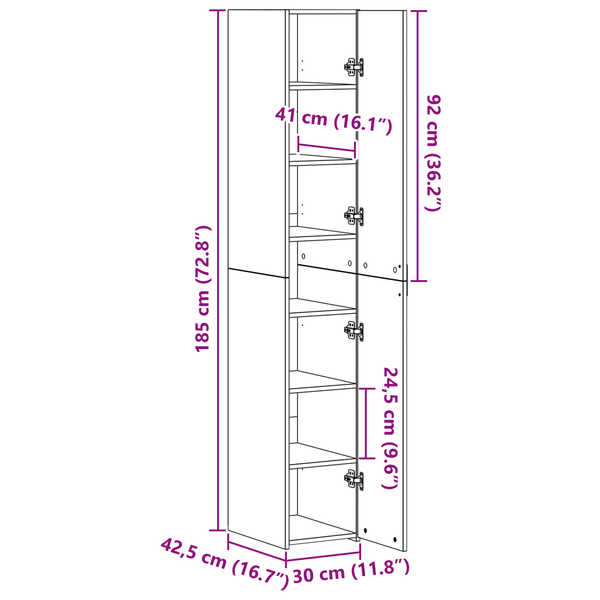 Highboard Altholz 30x42,5x185cm, 2er-Set
