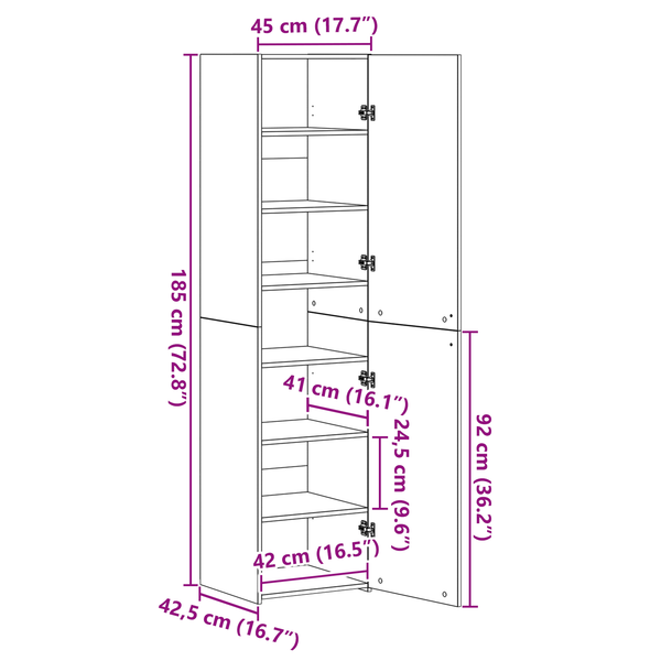 Highboard Artisan Eiche 45x42,5x185 cm