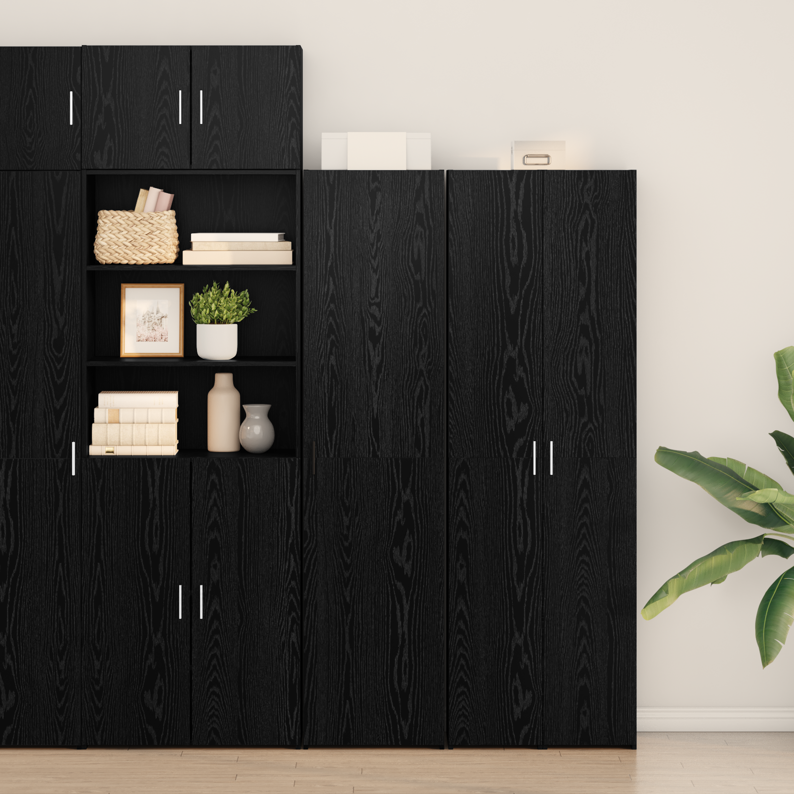 Highboard Schwarz Eichenoptik 185 cm
