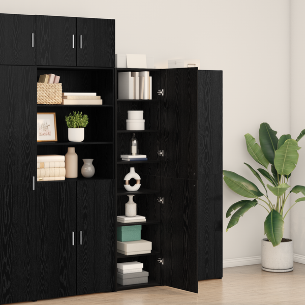 Highboard Schwarz Eichenoptik 185 cm