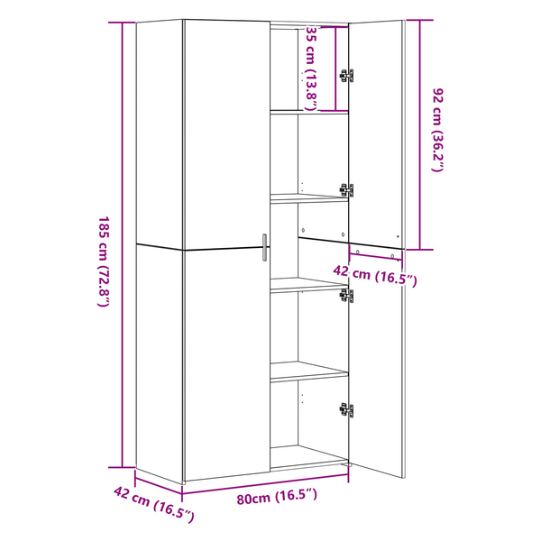 Highboard 2er Set Altholz 80x42x185cm