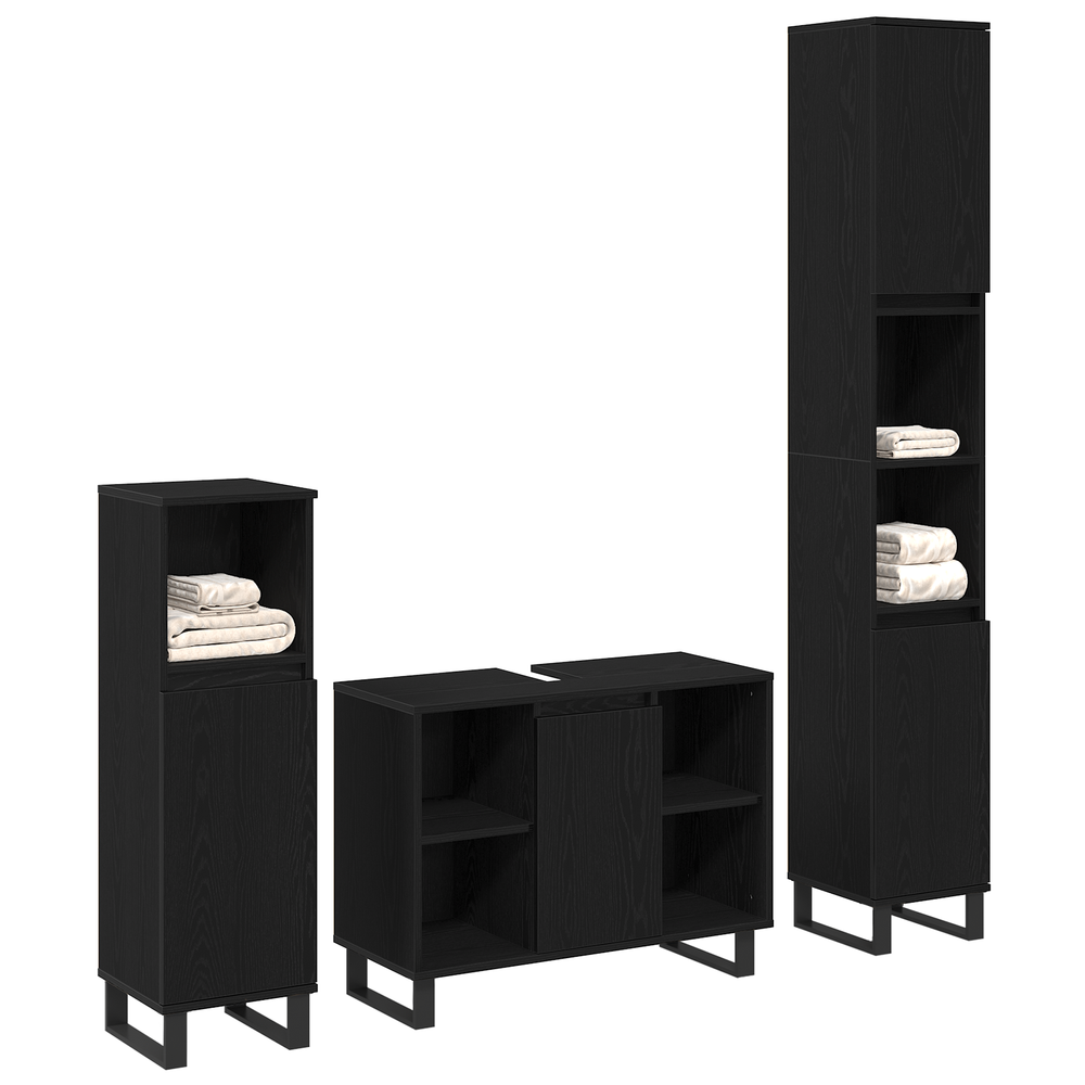 Schwarzes Badezimmermöbel Set 3-teilig