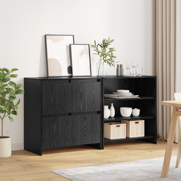 Sideboard 2er Set Schwarz Eiche Optik
