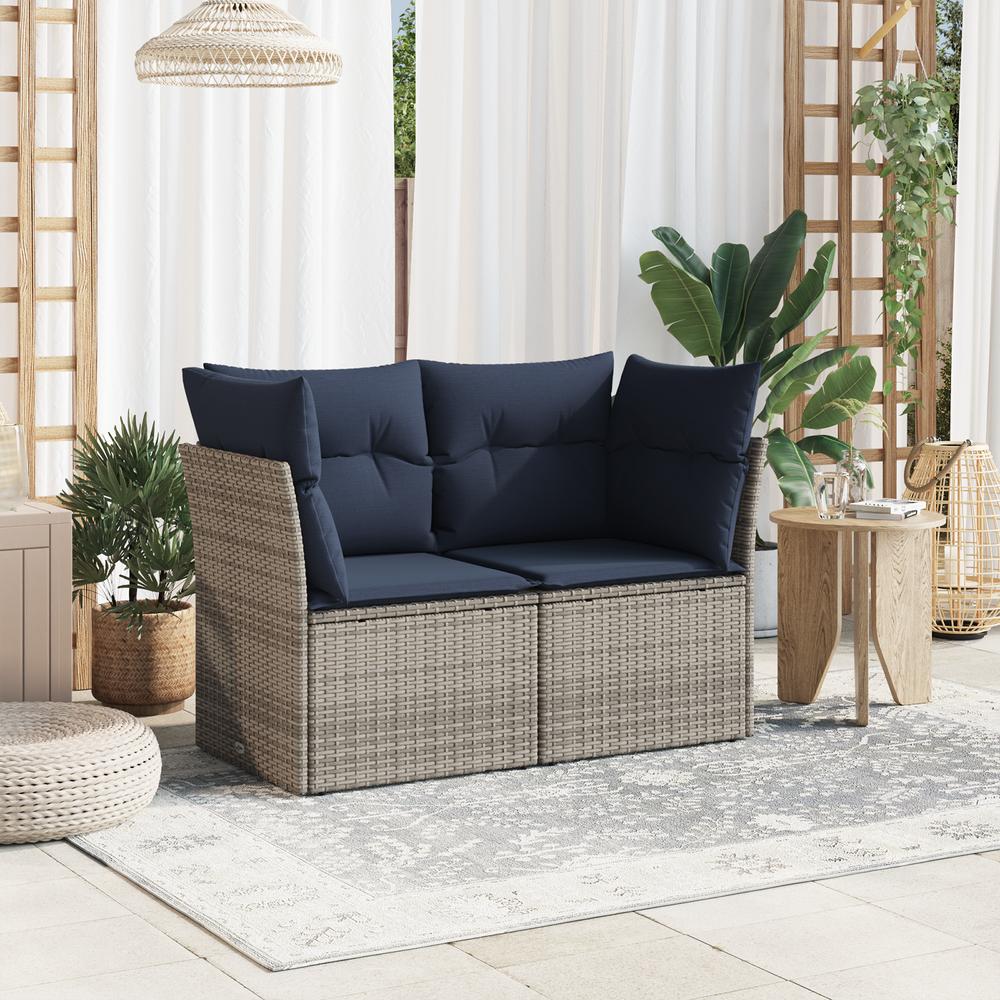 Gartensofa Grau mit Kissen Poly-Rattan