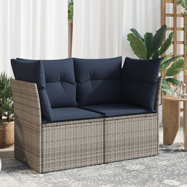 Gartensofa Grau mit Kissen Poly-Rattan