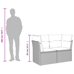 Gartensofa Grau mit Kissen Poly-Rattan