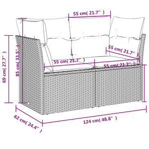 Gartensofa Grau mit Kissen Poly-Rattan
