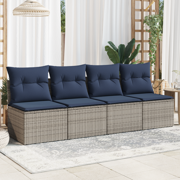 Gartensofa Grau mit Kissen 220cm
