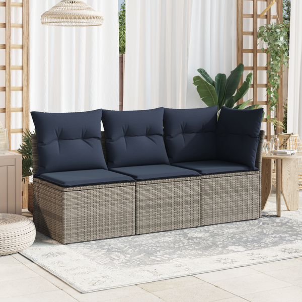 Gartensessel Grau Poly Rattan mit Kissen