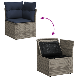 vidaXL Canapé d'angle de jardin avec coussins Gris Résine tressée