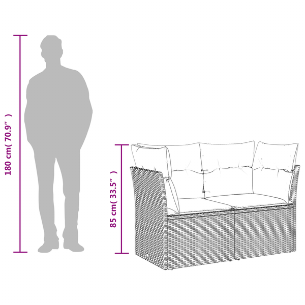 Gartensofa 2-Sitzer mit Kissen Grau Poly Rattan