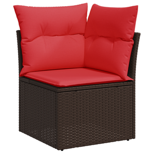 Garten Ecksofa Braun Poly Rattan mit Kissen