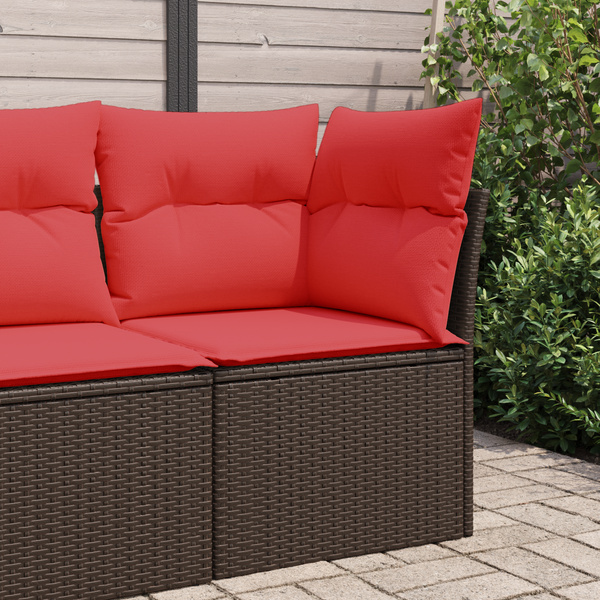 Garten Ecksofa Braun Poly Rattan mit Kissen