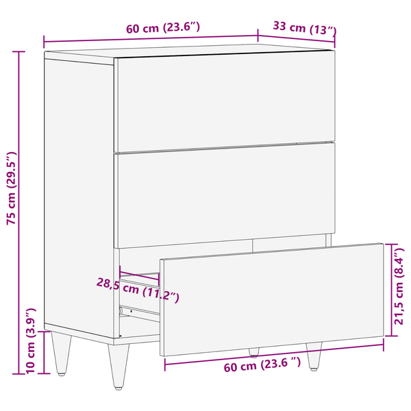 Sideboard Braun Mango Massivholz 60x33x75 cm