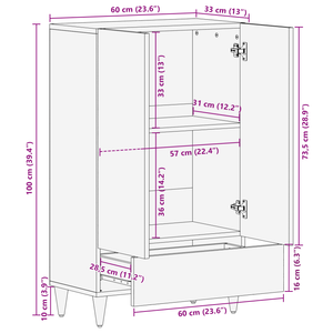Highboard mit Regal Mango Massivholz Braun 60x33x100 cm
