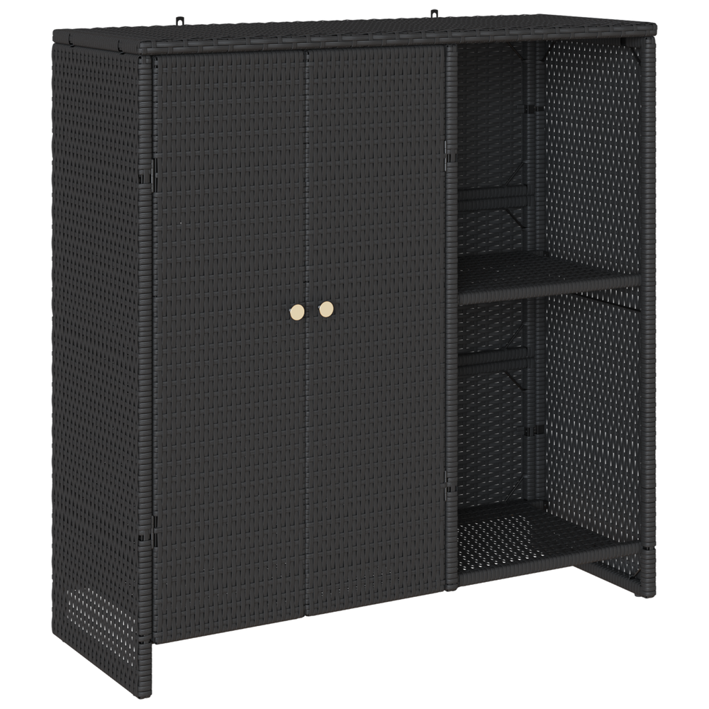 Schwarzer Rattan Aufbewahrungsschrank mit Regal