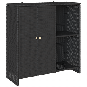 Schwarzer Rattan Aufbewahrungsschrank mit Regal