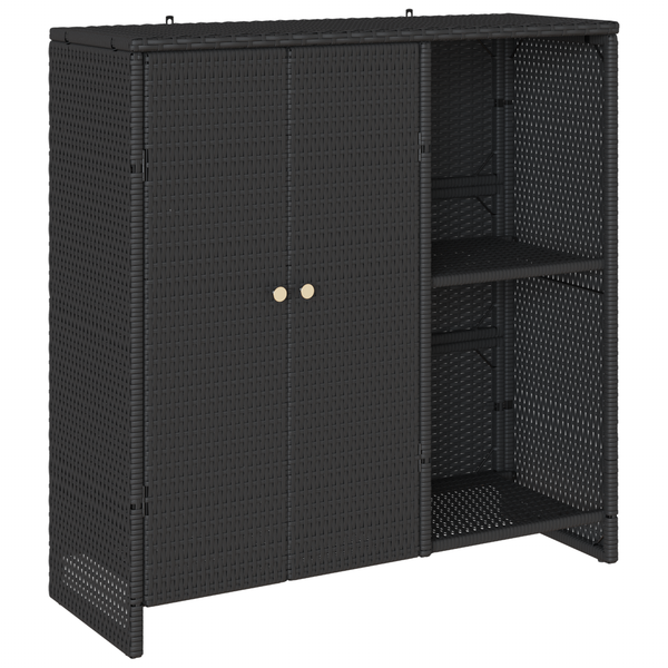 Schwarzer Rattan Aufbewahrungsschrank mit Regal