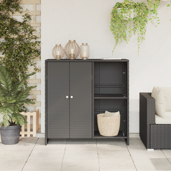 Schwarzer Rattan Aufbewahrungsschrank mit Regal