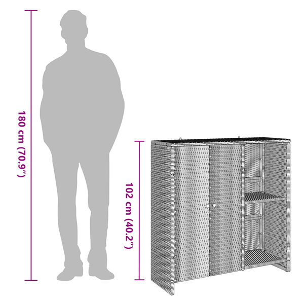 Schwarzer Rattan Aufbewahrungsschrank mit Regal