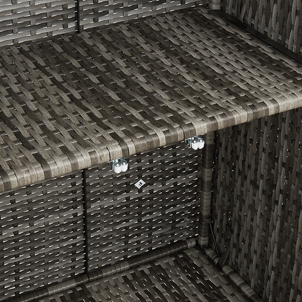 Grauer Rattanschrank mit Regal
