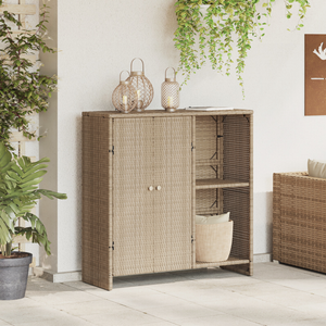 Beiger Rattan Aufbewahrungsschrank mit Regal