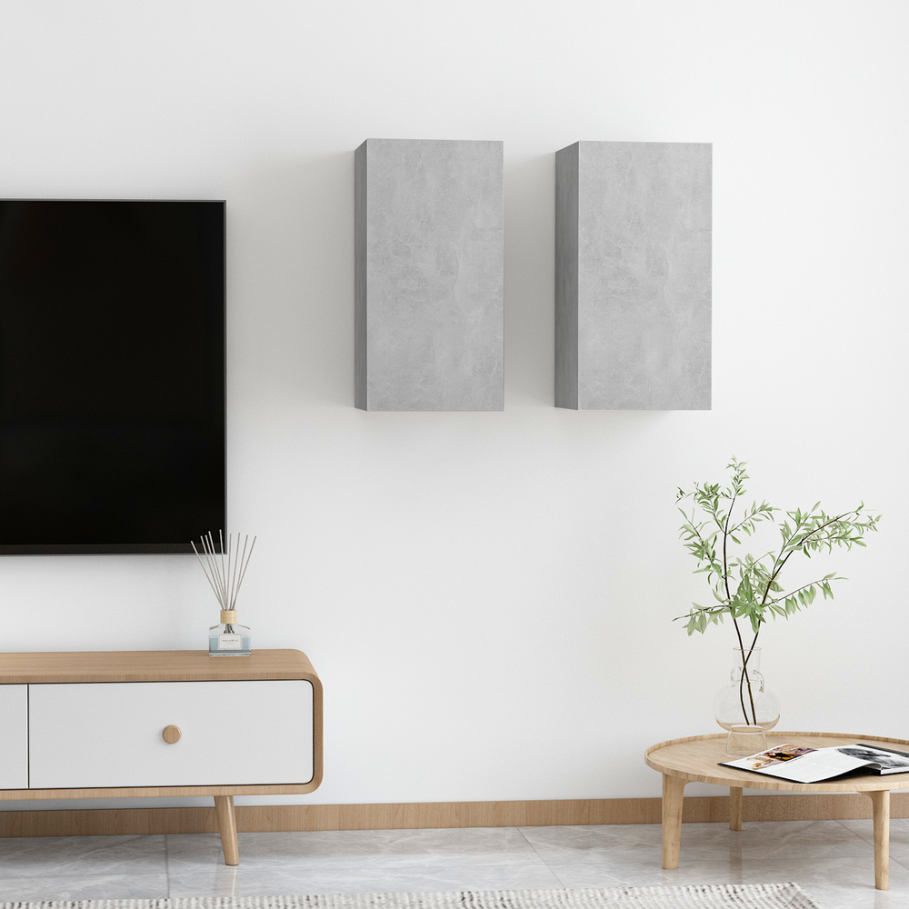 vidaXL | Meuble TV mural | 2 pcs Gris béton 30,5 x 30 x 60 cm Bois d'ingénierie