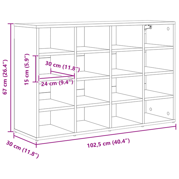 Schuhschrank Betongrau mit Regal 103 cm