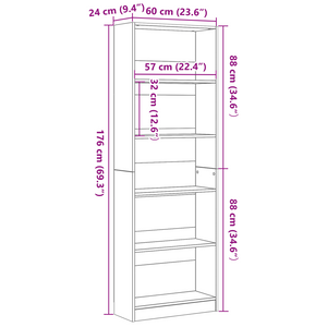 Bücherregal Schwarz Eichen-Optik 176cm